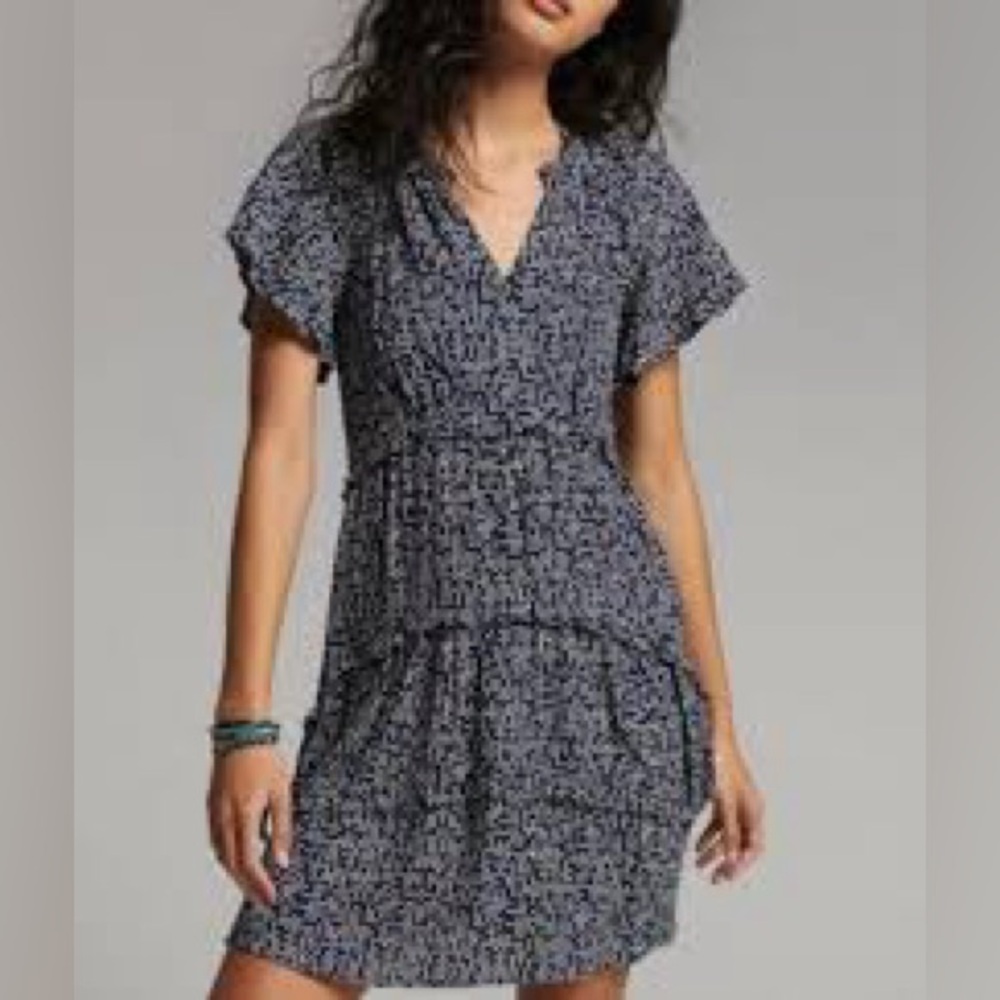 Anthropologie Ruffle Sleeve Tiered Dress XS